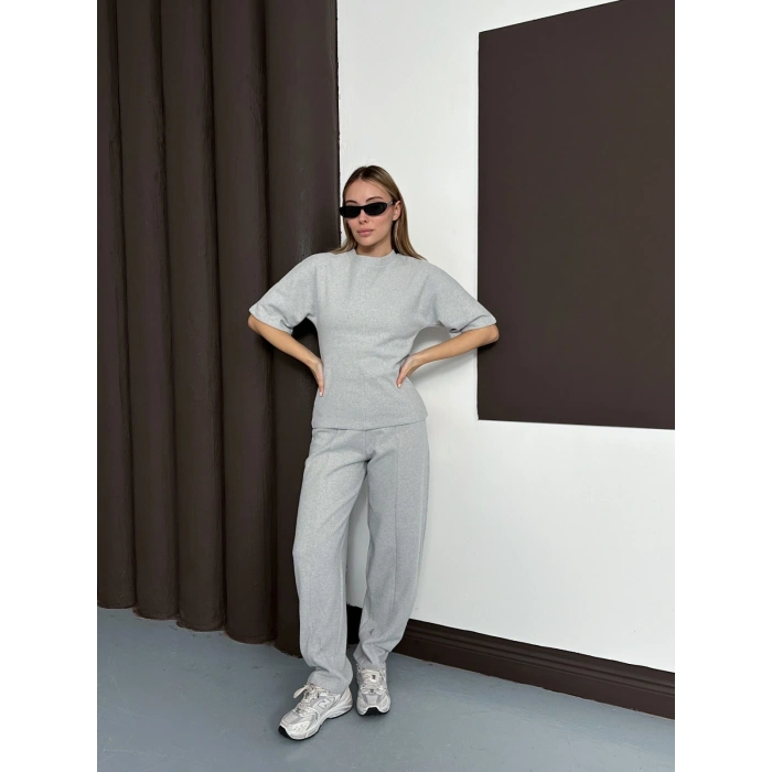 Desenli Modal İkili Set Takım Gri