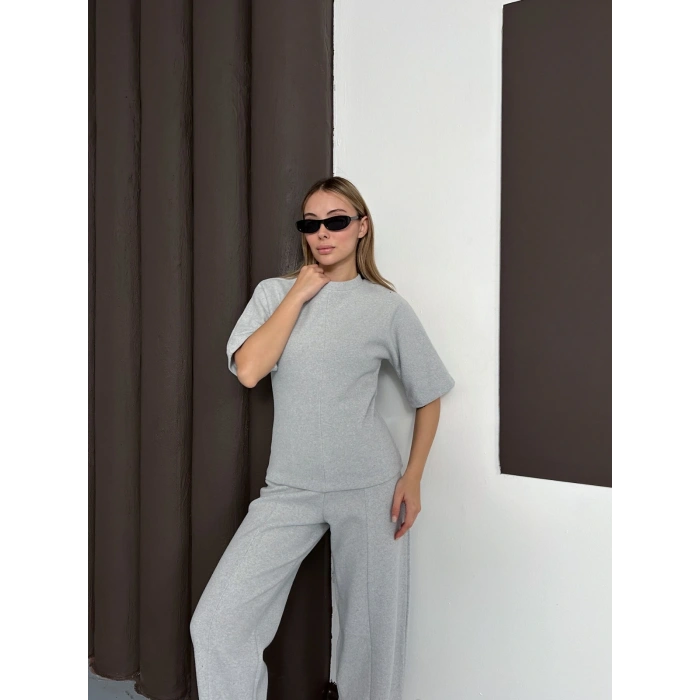 Desenli Modal İkili Set Takım Gri