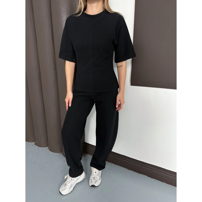 Desenli Modal İkili Set Takım Siyah