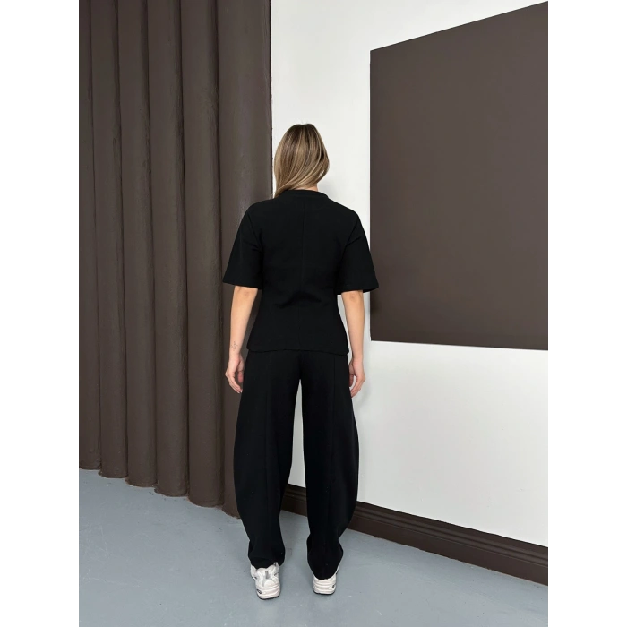 Desenli Modal İkili Set Takım Siyah