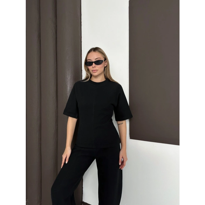 Desenli Modal İkili Set Takım Siyah