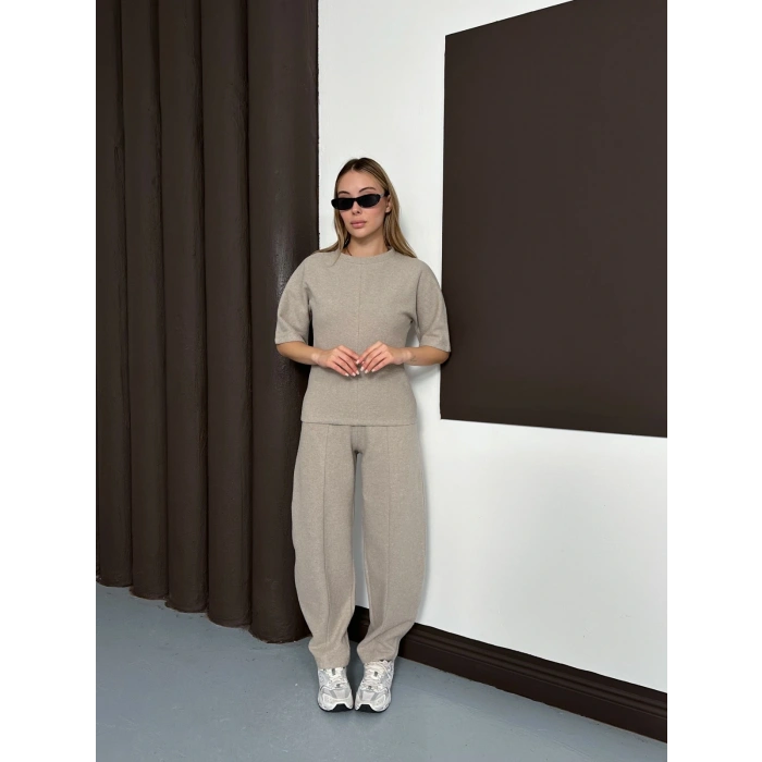 Desenli Modal İkili Set Takım Vizon