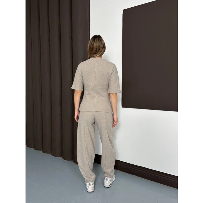 Desenli Modal İkili Set Takım Vizon