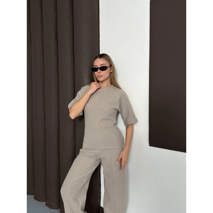 Desenli Modal İkili Set Takım Vizon