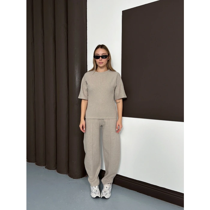 Desenli Modal İkili Set Takım Vizon