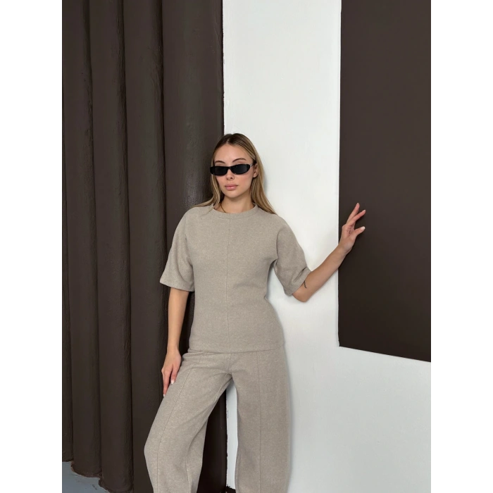 Desenli Modal İkili Set Takım Vizon