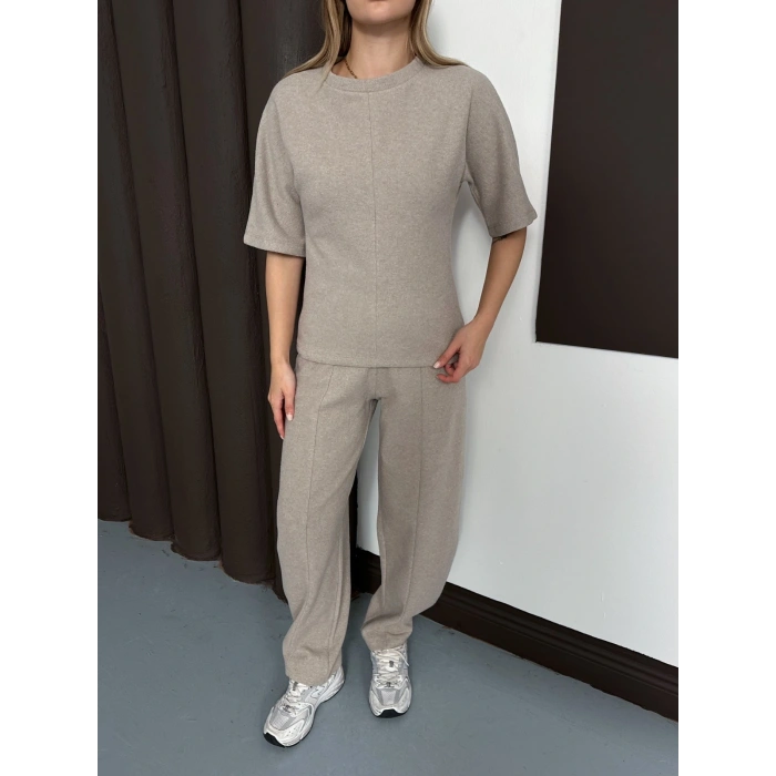 Desenli Modal İkili Set Takım Vizon