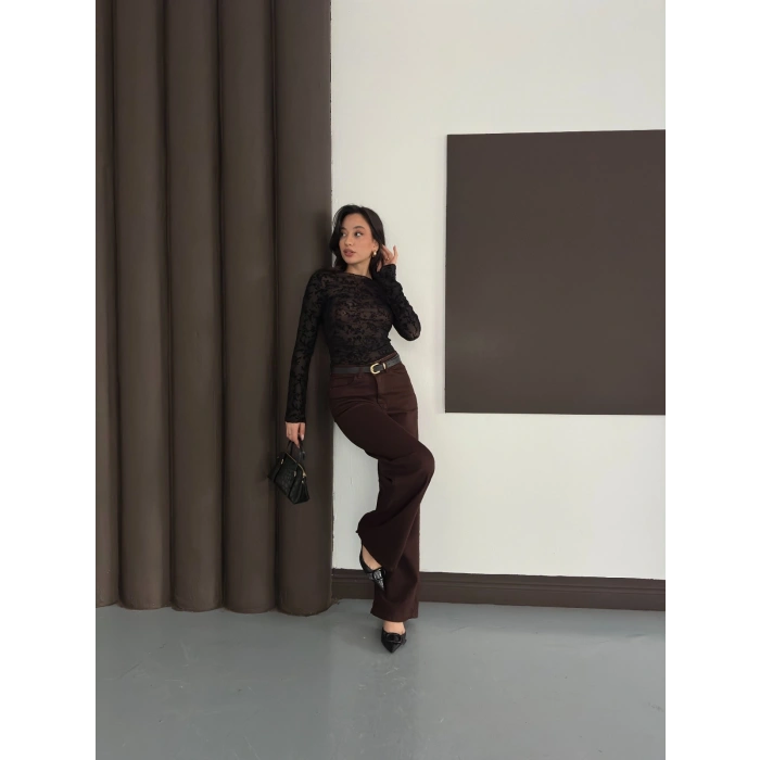 Desenli Transparan Bluz Siyah