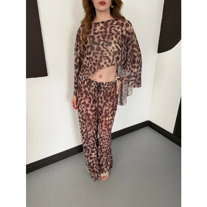 Dijital Baskı Asimetrik Bikini Üstü Takım Leopar