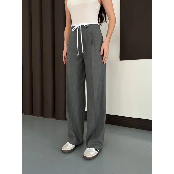 Double Kumaş Bol Paça Pantolon Antrasit