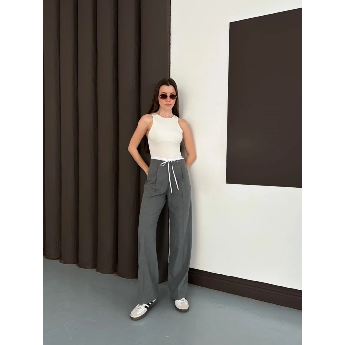 Double Kumaş Bol Paça Pantolon Antrasit