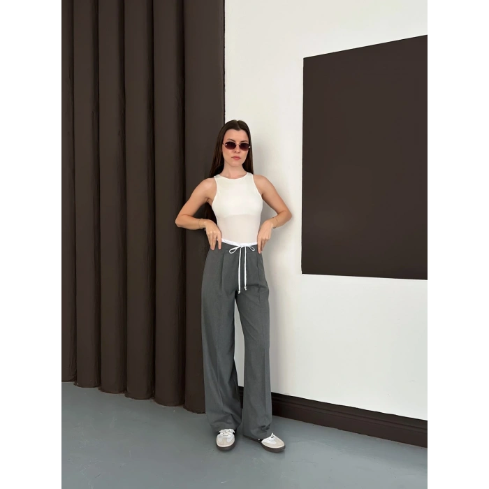 Double Kumaş Bol Paça Pantolon Antrasit