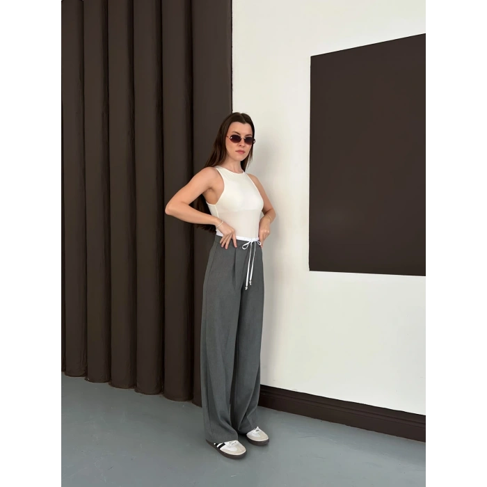 Double Kumaş Bol Paça Pantolon Antrasit