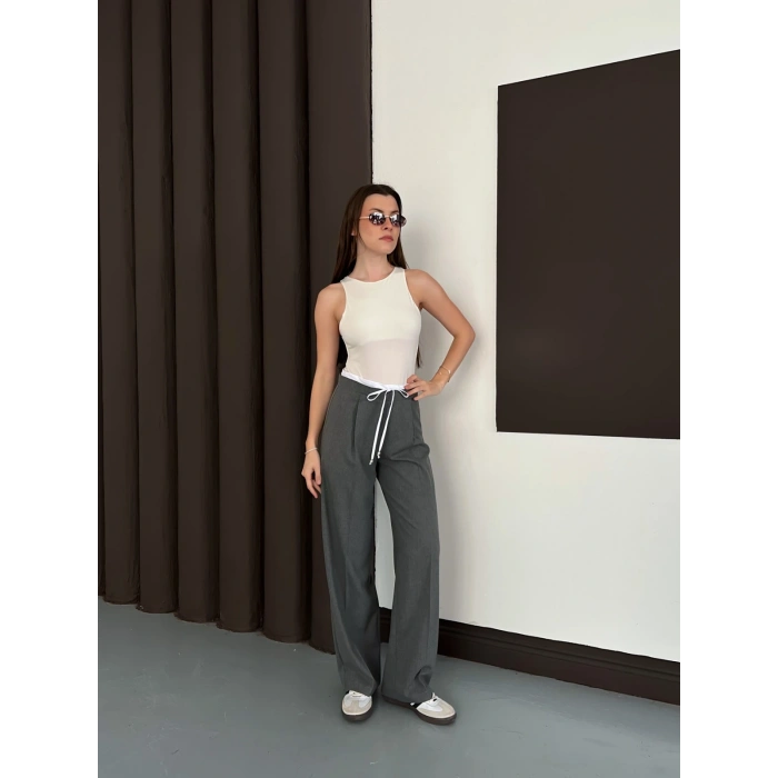 Double Kumaş Bol Paça Pantolon Antrasit