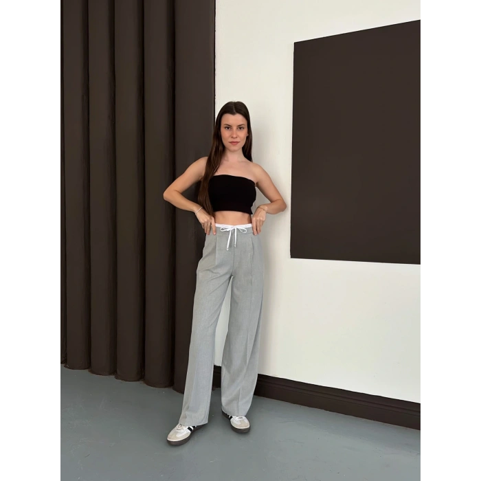 Double Kumaş Bol Paça Pantolon Gri