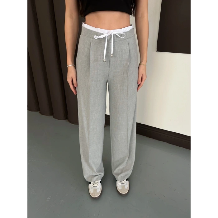 Double Kumaş Bol Paça Pantolon Gri
