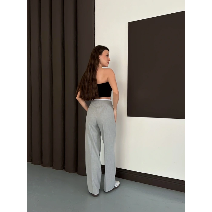 Double Kumaş Bol Paça Pantolon Gri