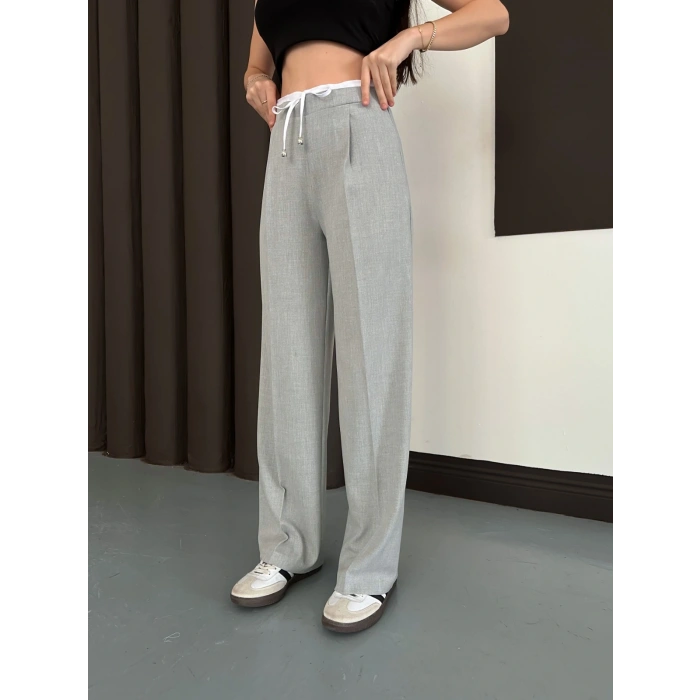 Double Kumaş Bol Paça Pantolon Gri