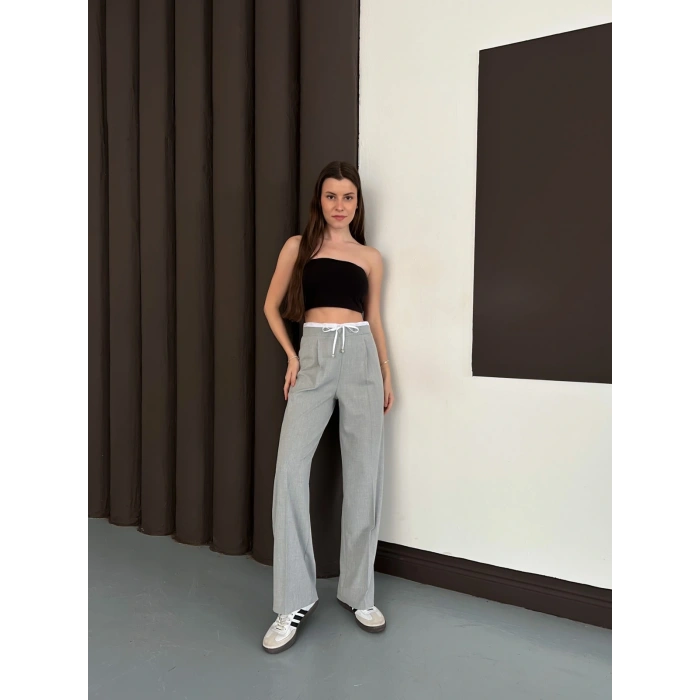Double Kumaş Bol Paça Pantolon Gri