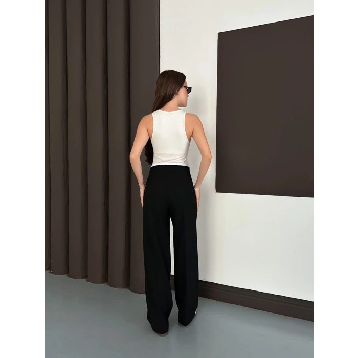 Double Kumaş Bol Paça Pantolon Siyah