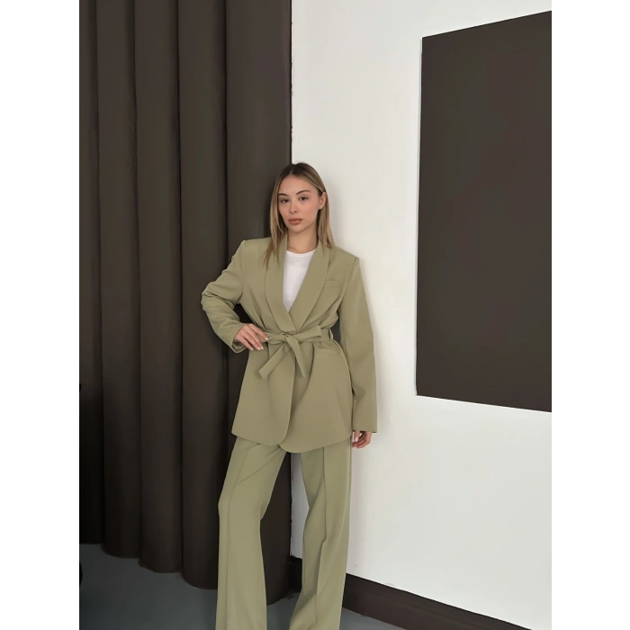 Double Kumaş Kuşaklı Takım Haki