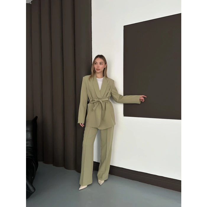 Double Kumaş Kuşaklı Takım Haki