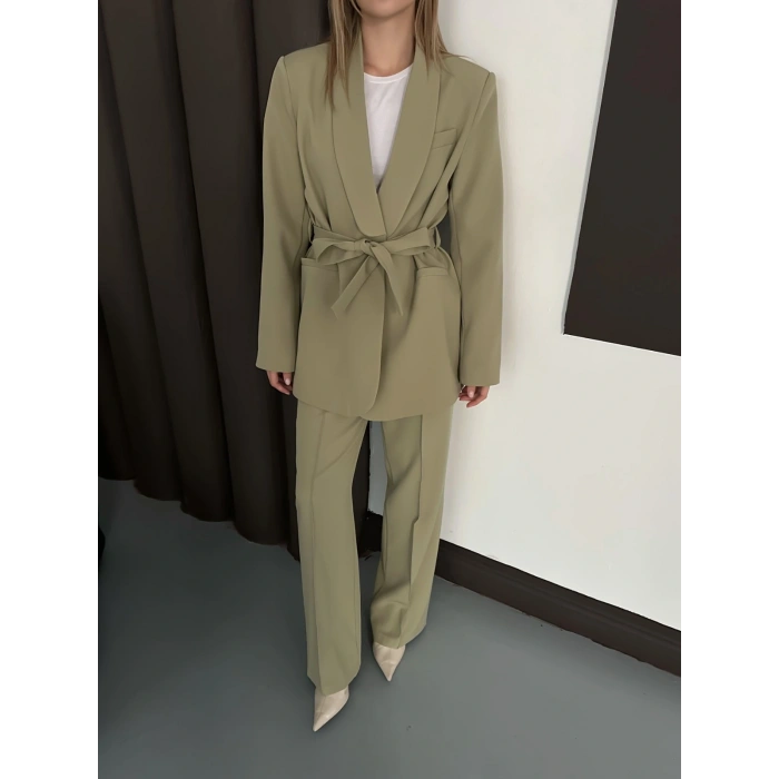 Double Kumaş Kuşaklı Takım Haki