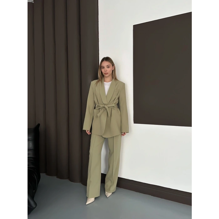 Double Kumaş Kuşaklı Takım Haki