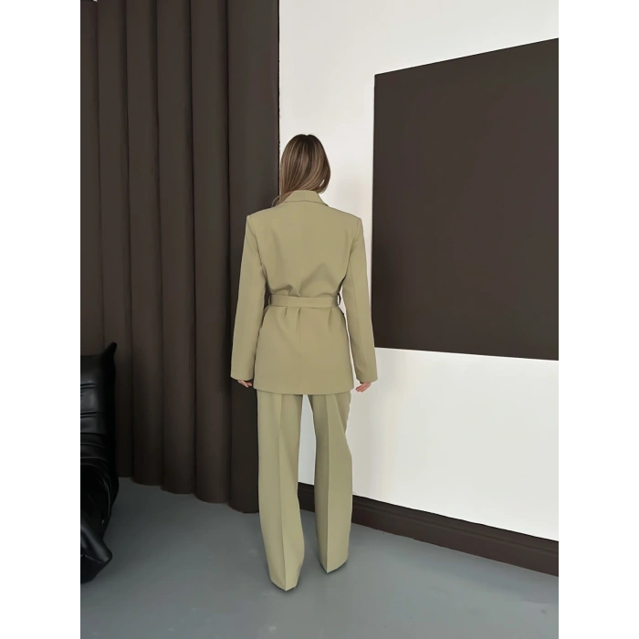 Double Kumaş Kuşaklı Takım Haki