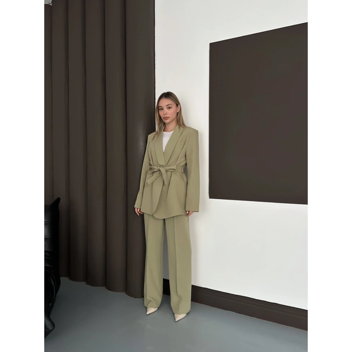 Double Kumaş Kuşaklı Takım Haki