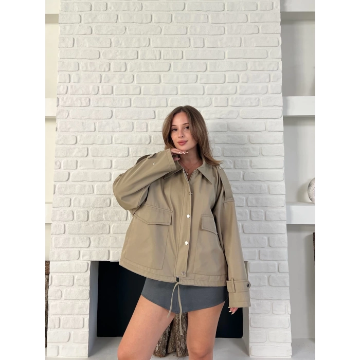 Düğme Detay Urban Rain Yağmurluk Krem