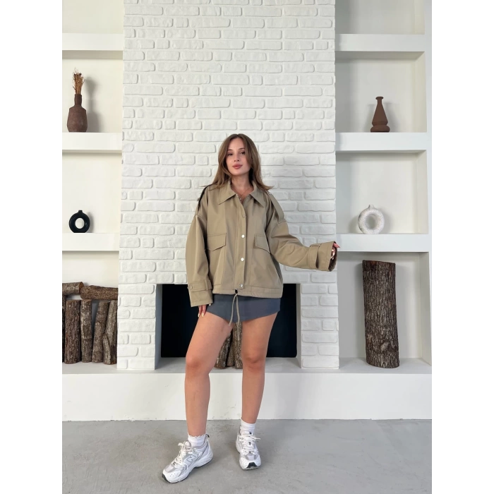 Düğme Detay Urban Rain Yağmurluk Krem