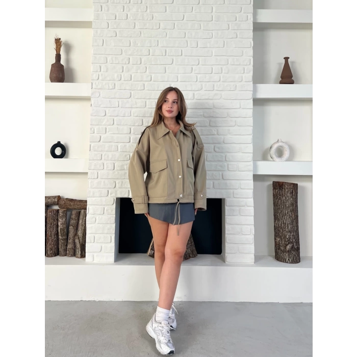 Düğme Detay Urban Rain Yağmurluk Krem