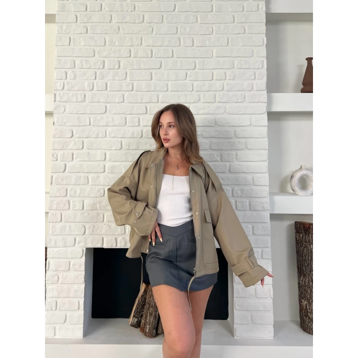 Düğme Detay Urban Rain Yağmurluk Krem
