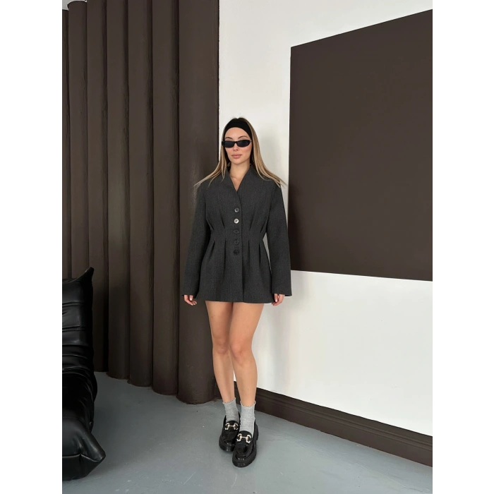 Düğme Detaylı Ceket Elbise Antrasit