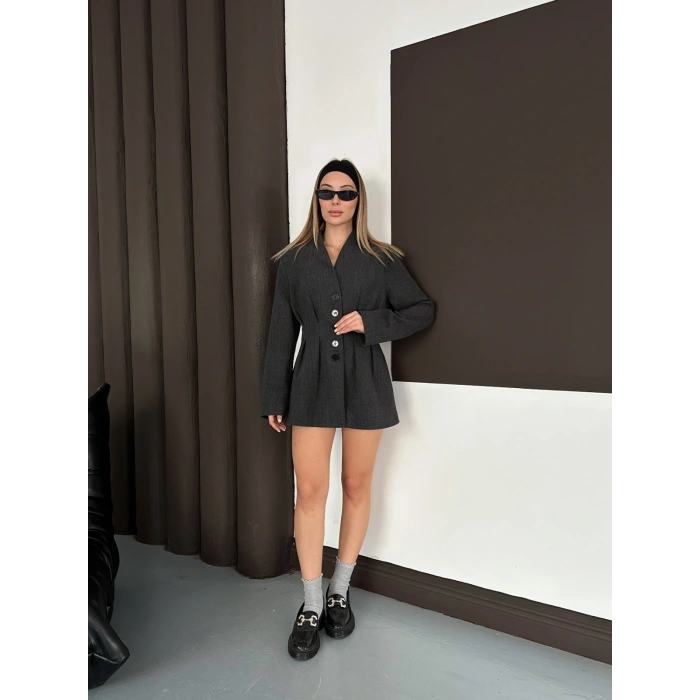 Düğme Detaylı Ceket Elbise Antrasit