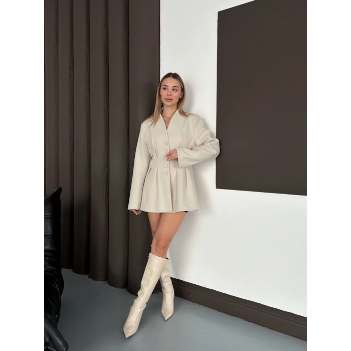 Düğme Detaylı Ceket Elbise Bej