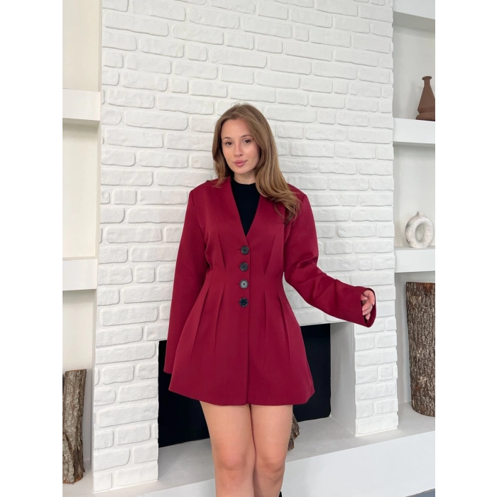 Düğme Detaylı Ceket Elbise Bordo