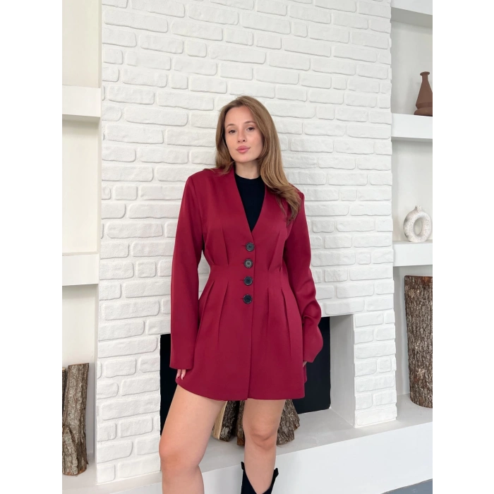 Düğme Detaylı Ceket Elbise Bordo