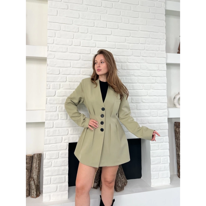 Düğme Detaylı Ceket Elbise Haki