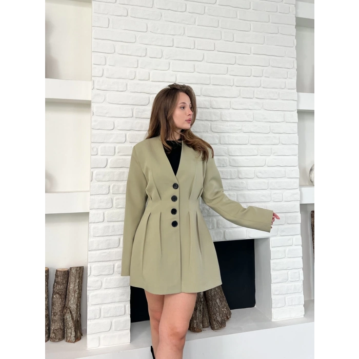 Düğme Detaylı Ceket Elbise Haki