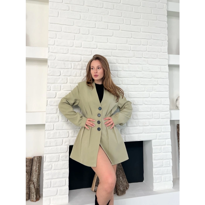 Düğme Detaylı Ceket Elbise Haki
