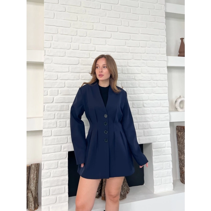 Düğme Detaylı Ceket Elbise Lacivert