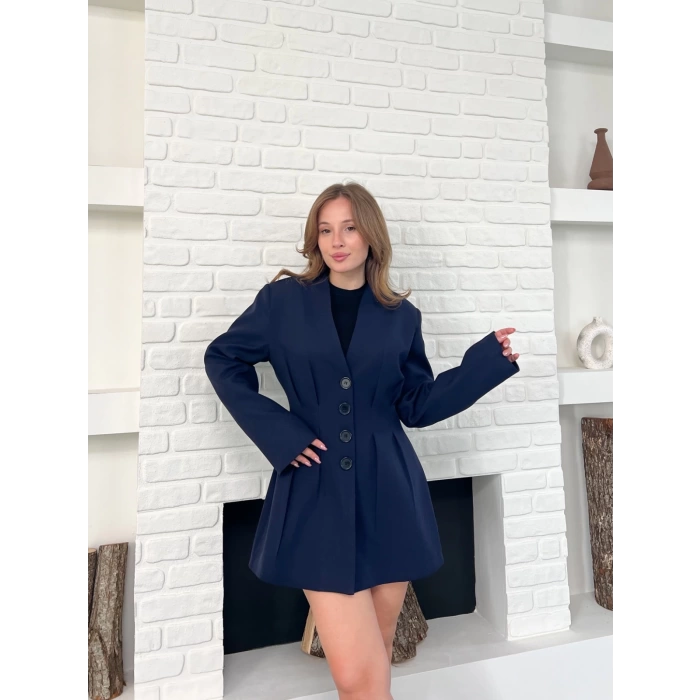 Düğme Detaylı Ceket Elbise Lacivert