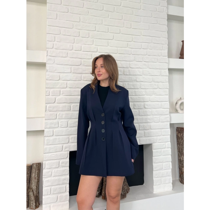 Düğme Detaylı Ceket Elbise Lacivert