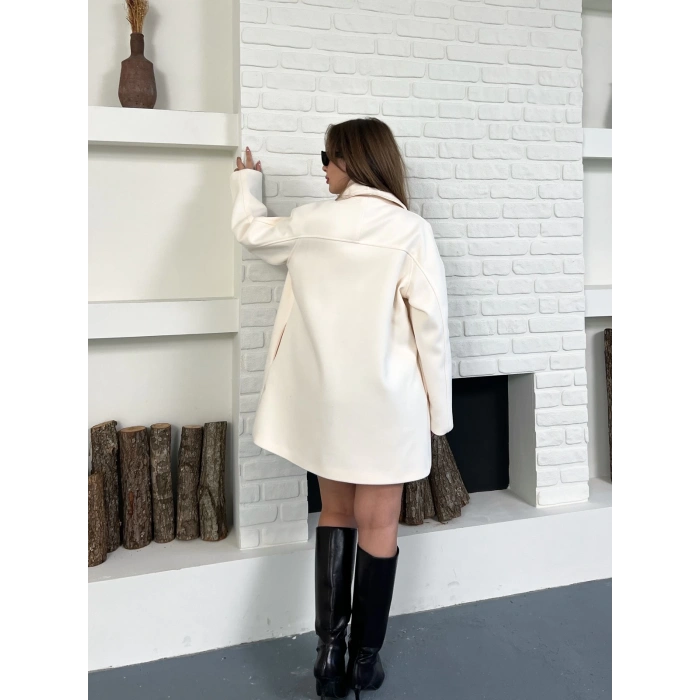 Düğme Detaylı Kaşe Ceket Ekru