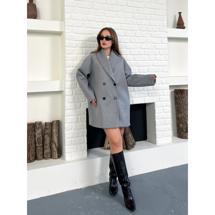 Düğme Detaylı Kaşe Ceket Gri