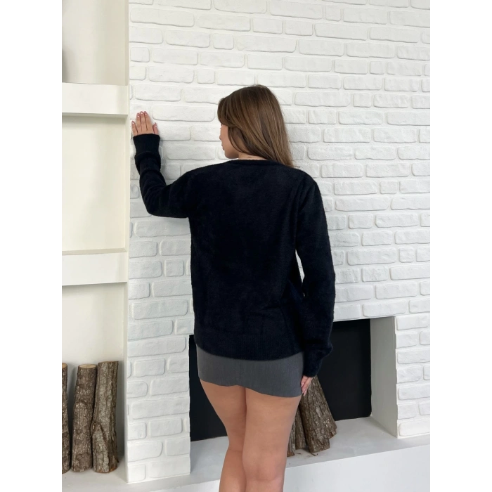 Düğme Detaylı Yumoş Hırka Siyah