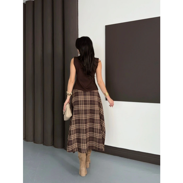Ekose Uzun Etek Kahverengi
