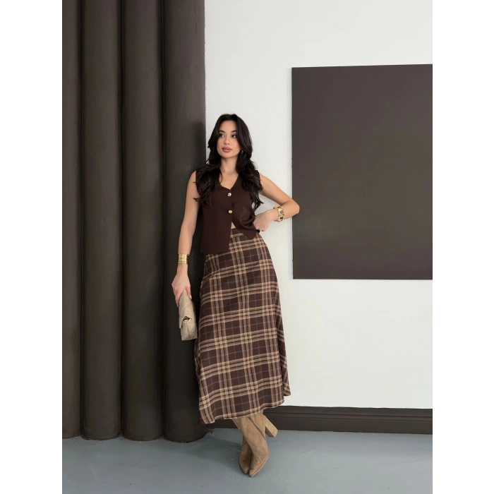 Ekose Uzun Etek Kahverengi